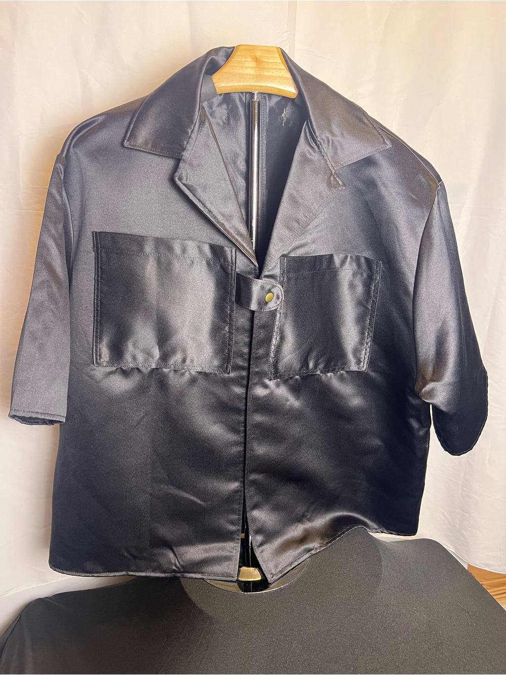 UK GLORYDAYS Black Satin Short Sleeve Utility Shirt Jacket Streetwear - Size L